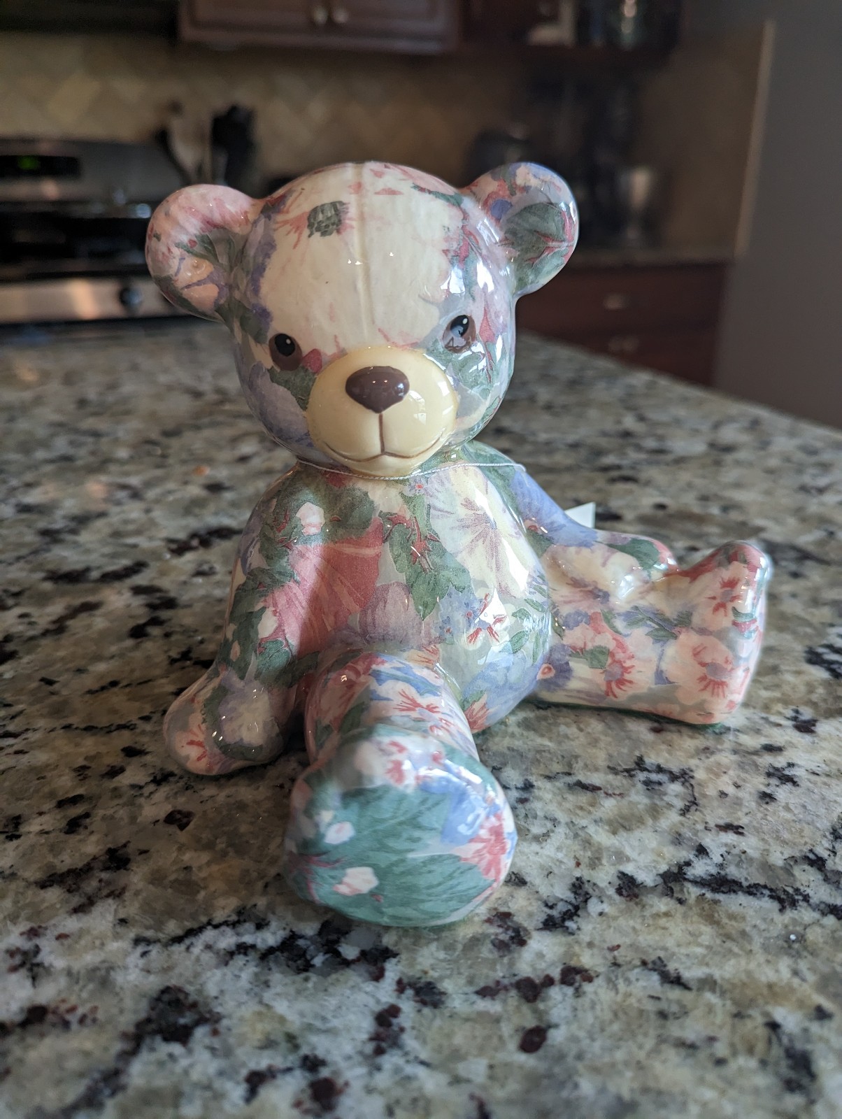 Vintage floral ceramic cottage core 80s 90s cornwall teddy bear