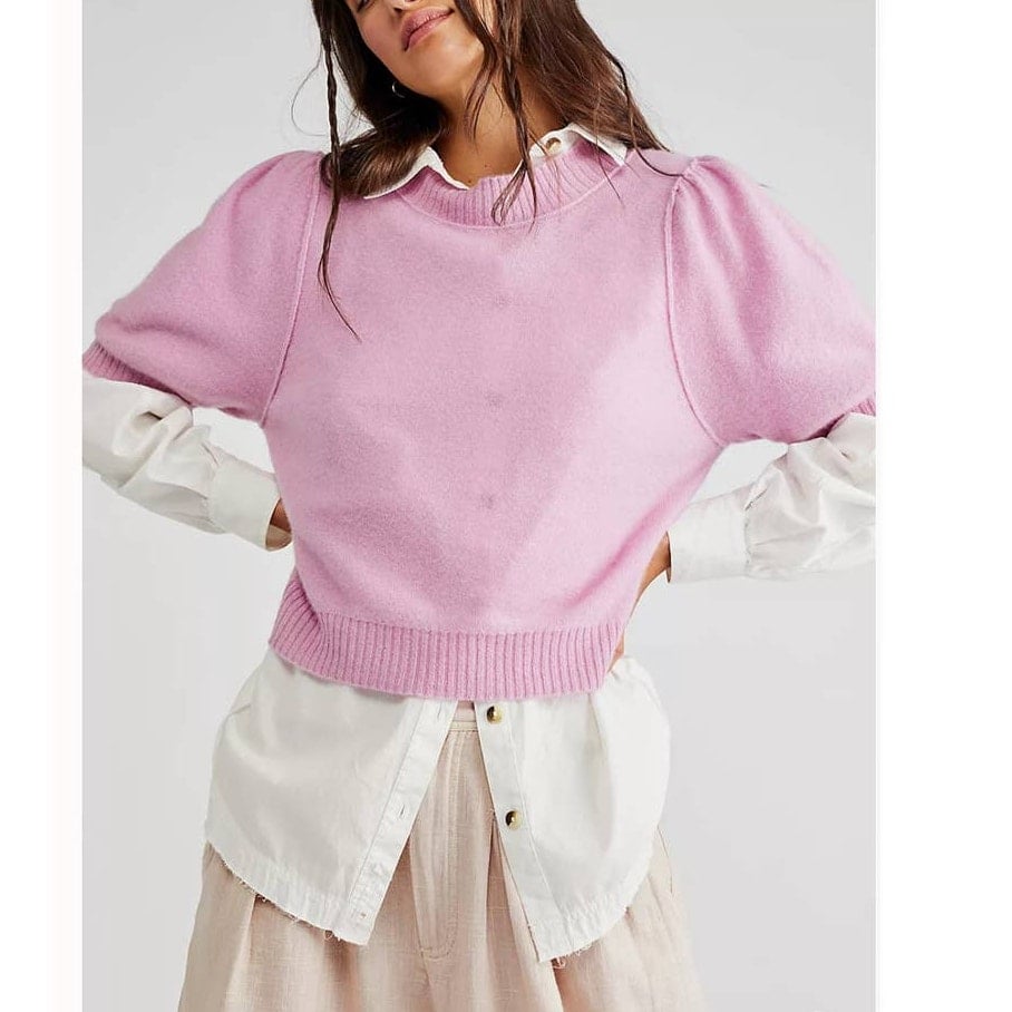 New Free People Staycation Cashmere Pullover 128 X-SMALL Pink Lavender
