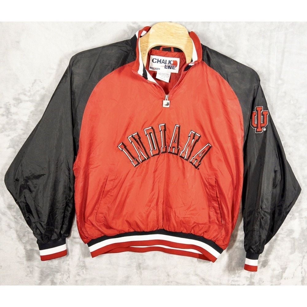 Vintage Chalk line Indiana University Qtr Zip Nylon Pullover Lined Mens XL