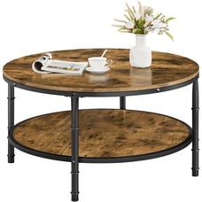 2-Layer Vintage Round Coffee Table, Rustic Brown