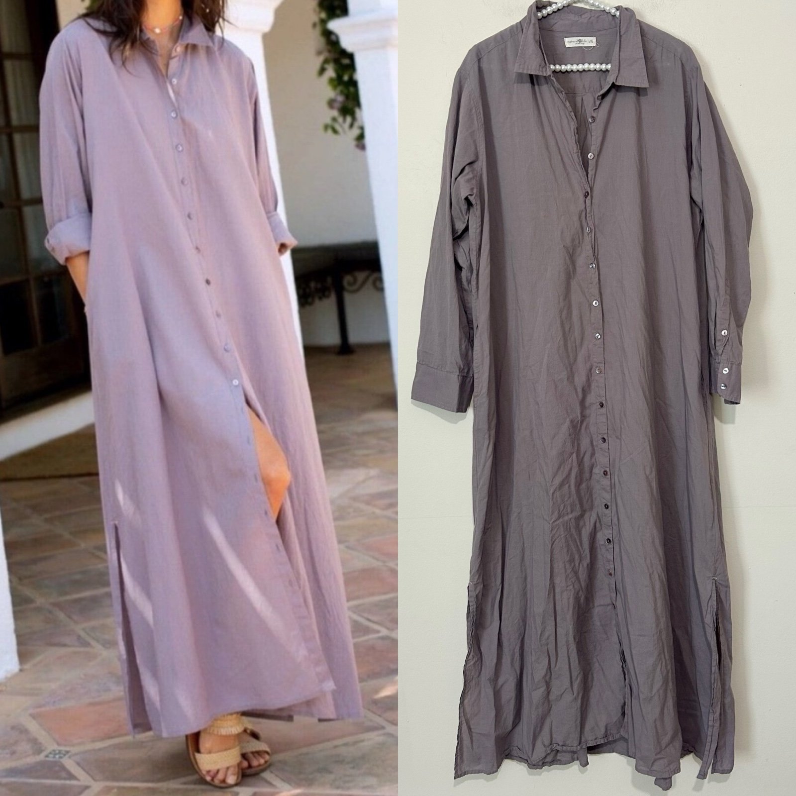 Natural Life Button Down Purple/Gray Oversized Maxi Dress SIZE L/XL