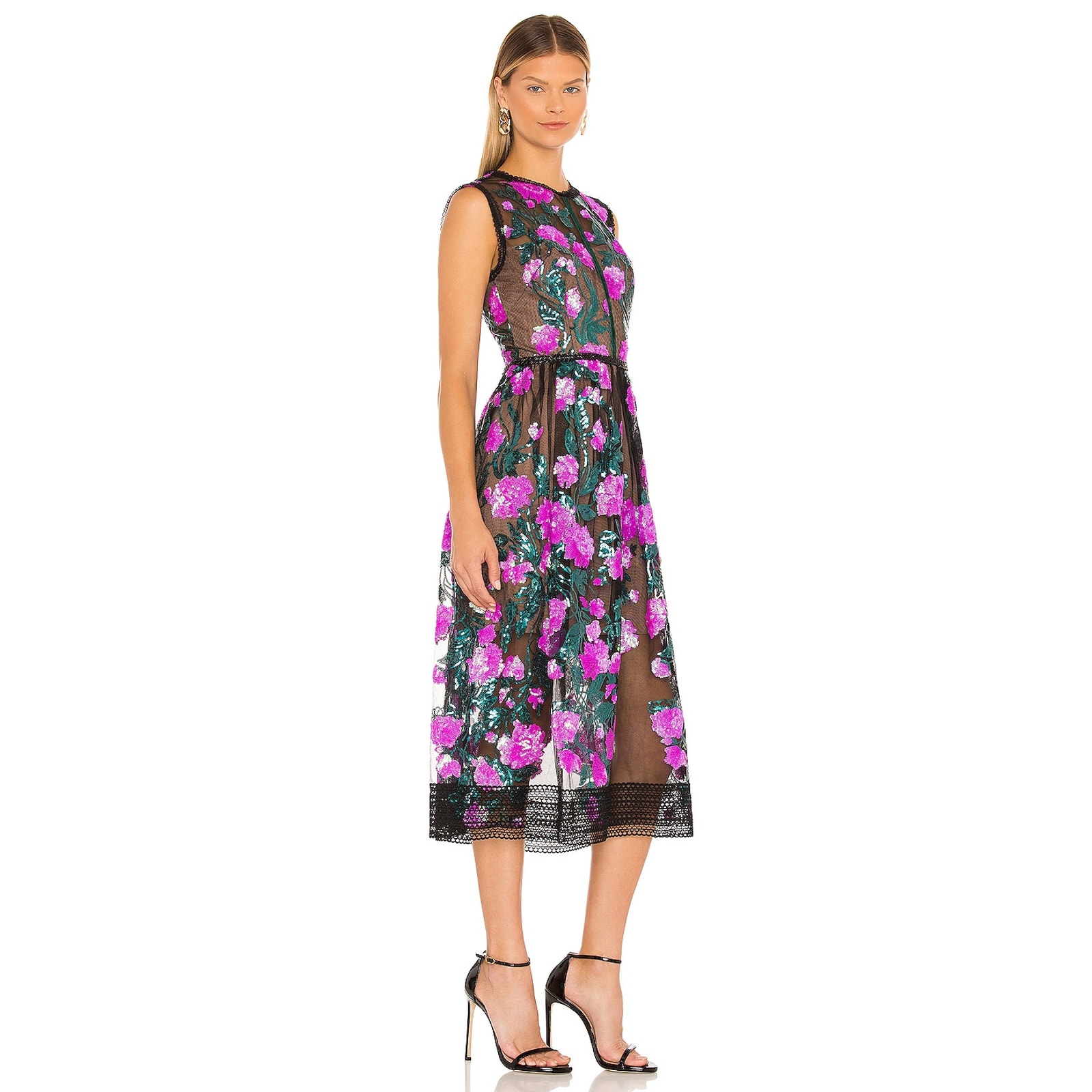 Bronx and Banco Embellishments Rafaella Floral Midi Dress Party Formal Gala XS