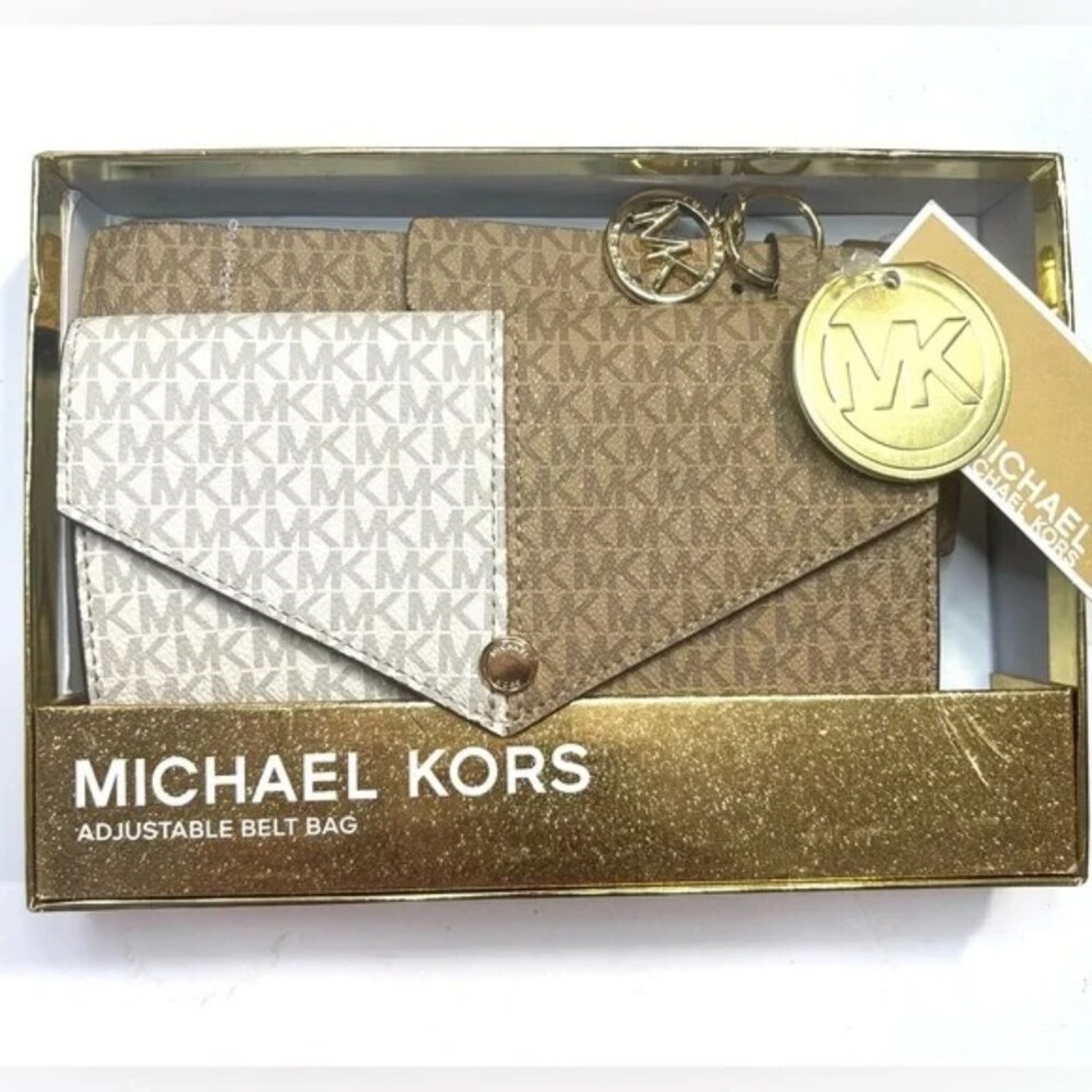 MICHAEL KORS MK Monogram Split Colorblock Envelope Adjustable Belt Bag