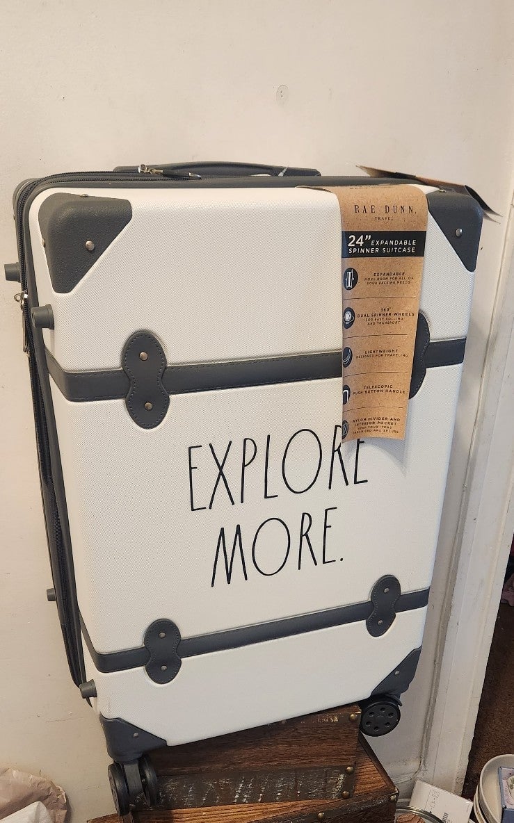 Rae Dunn EXPLORE MORE suitcase. Lugage. Suitcases. Travels