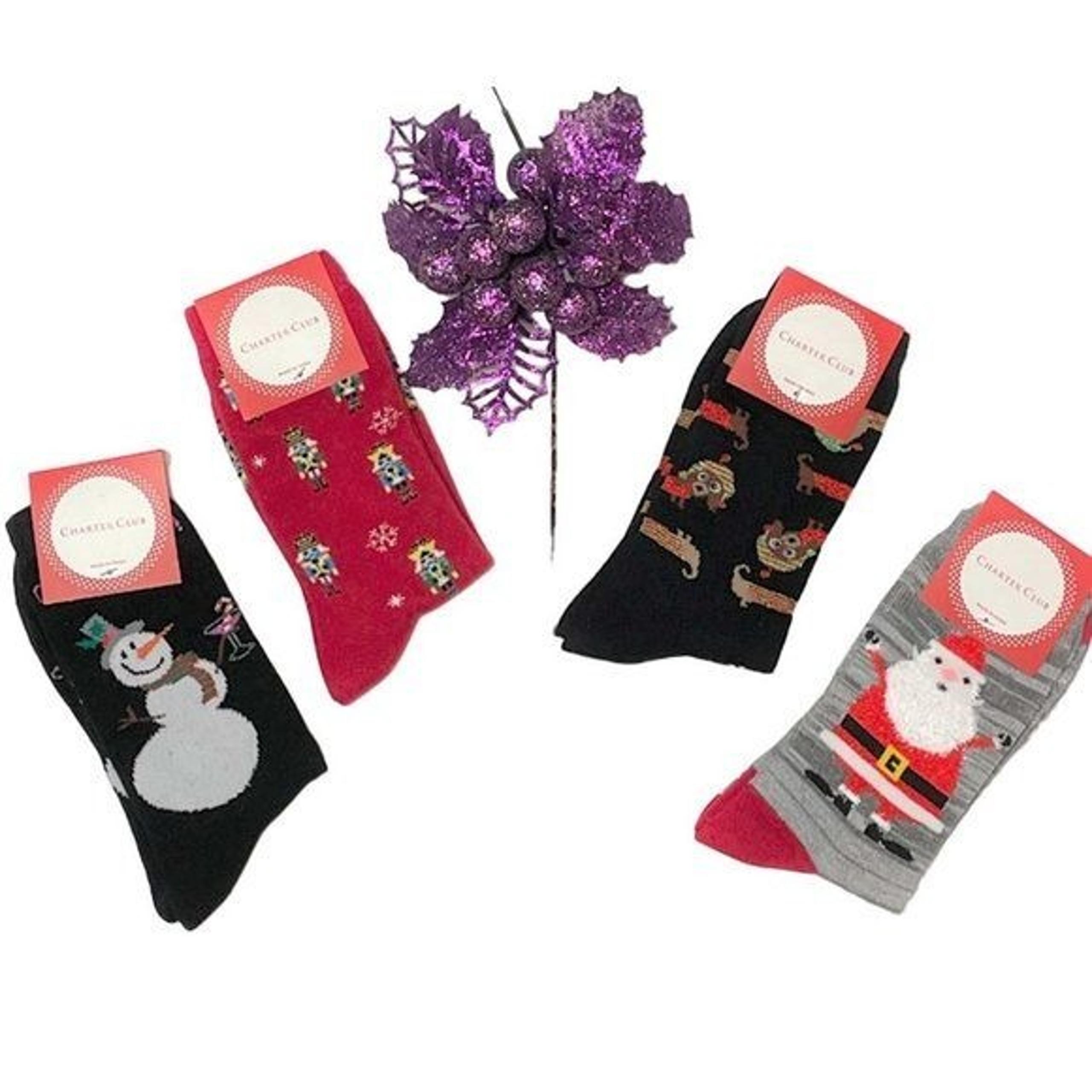 Charter Club Holiday Women's Crew Socks Set of 4 (9-11)