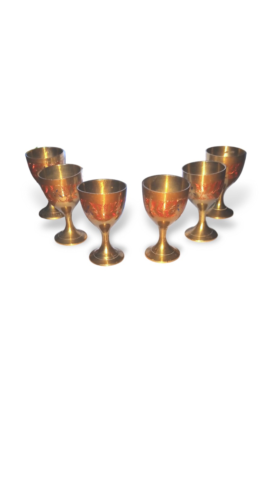 Lot of 6 Vintage 2.5 Miniature Brass Etched Miniature Chalices from India