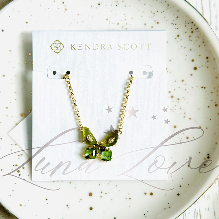 KENDRA SCOTT Bianca Butterfly Gold Short Pendant Necklace In Green Mix NWT