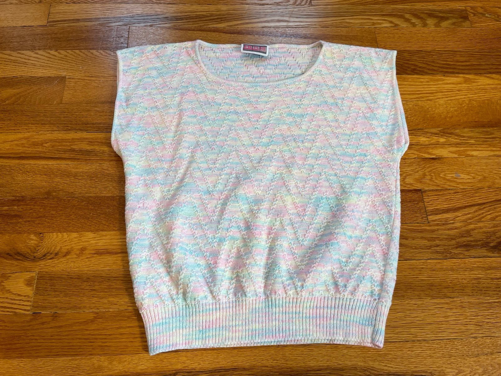 cute 80s rainbow pastel sleeveless sweater pink acrylic picture perfect winter f