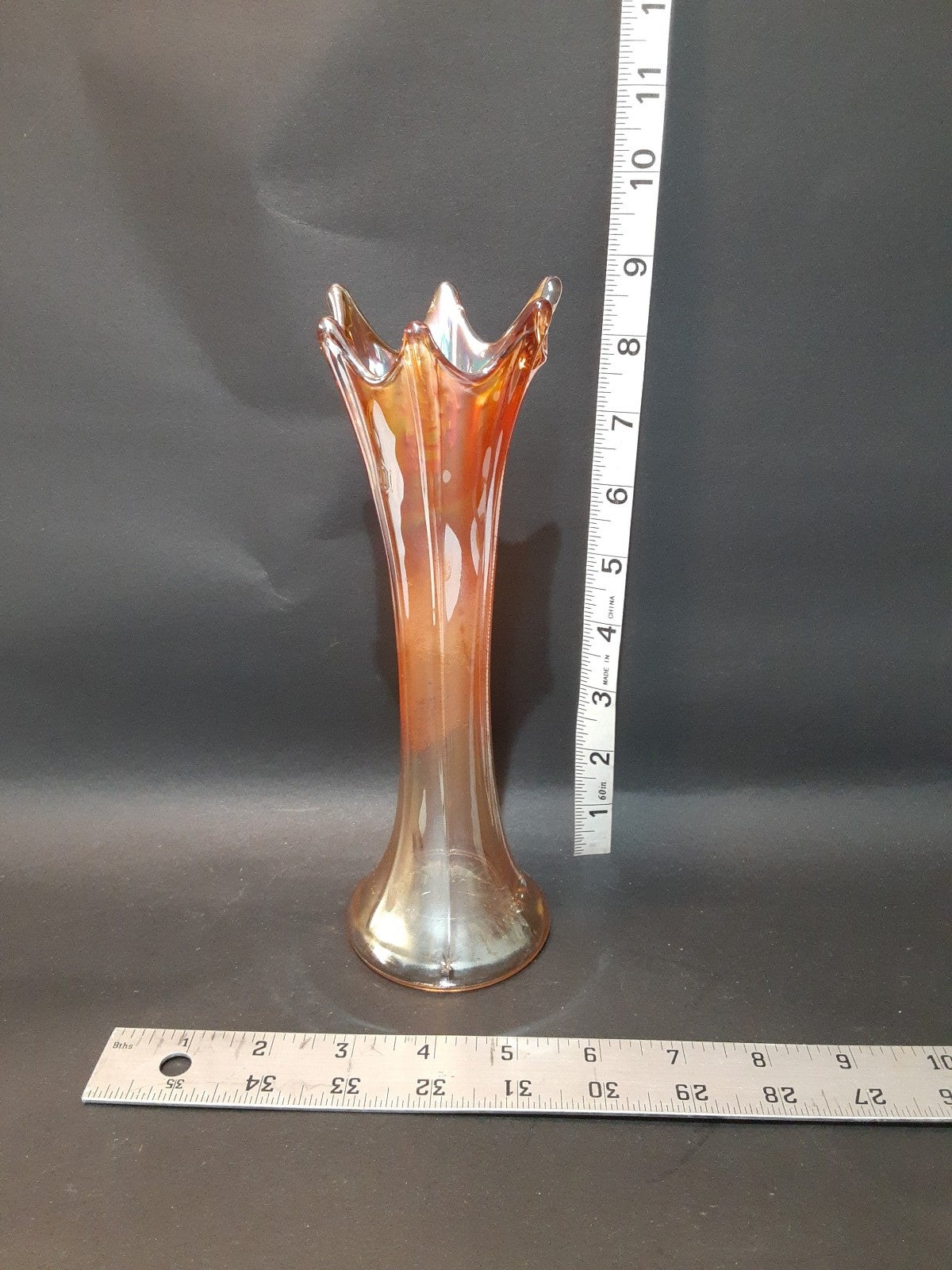 Antique Orange Carnival Glass Vase