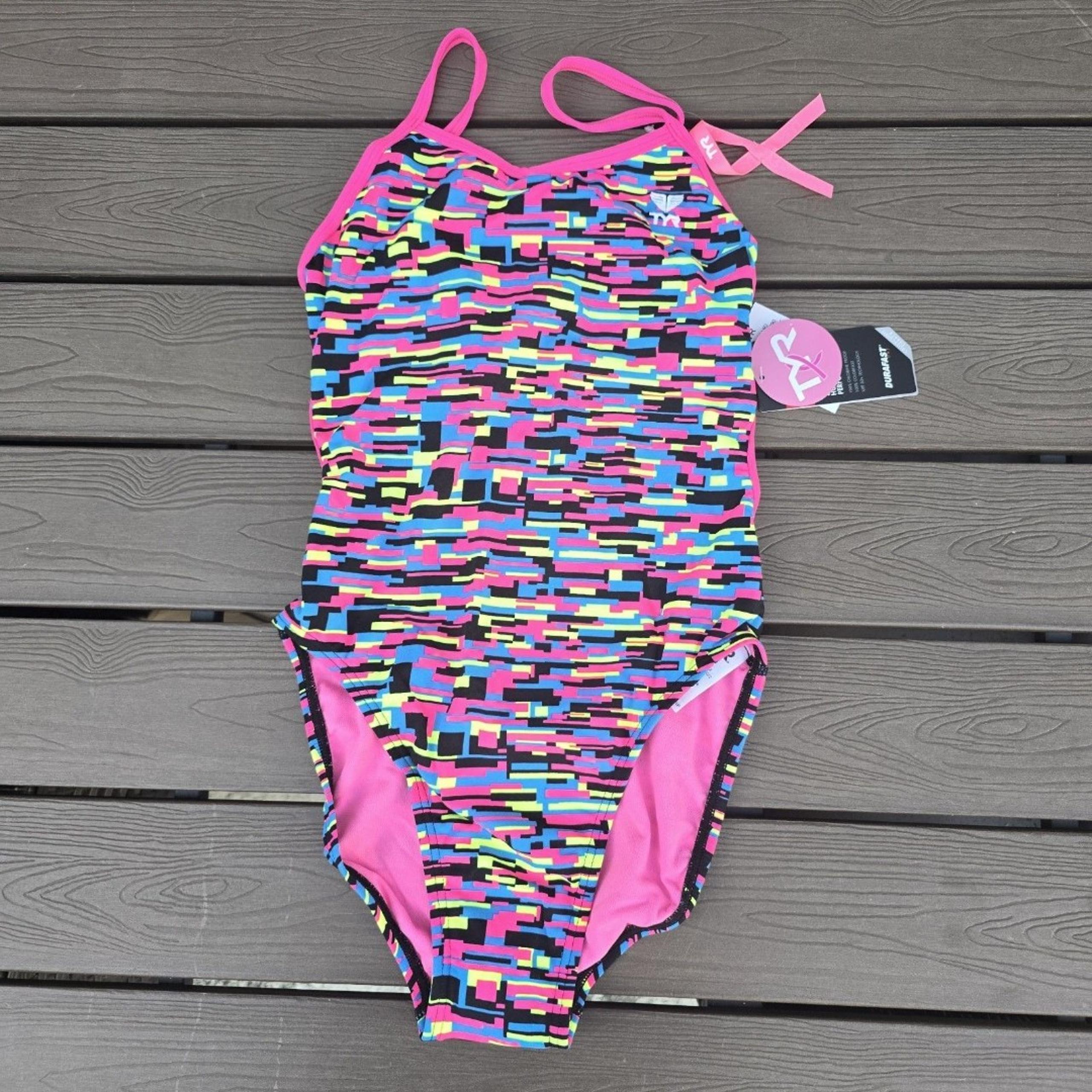 TYR Durafast Drift Crosscutfit Tieback Multicolor/pink Swim  - Sz 28 New Sample