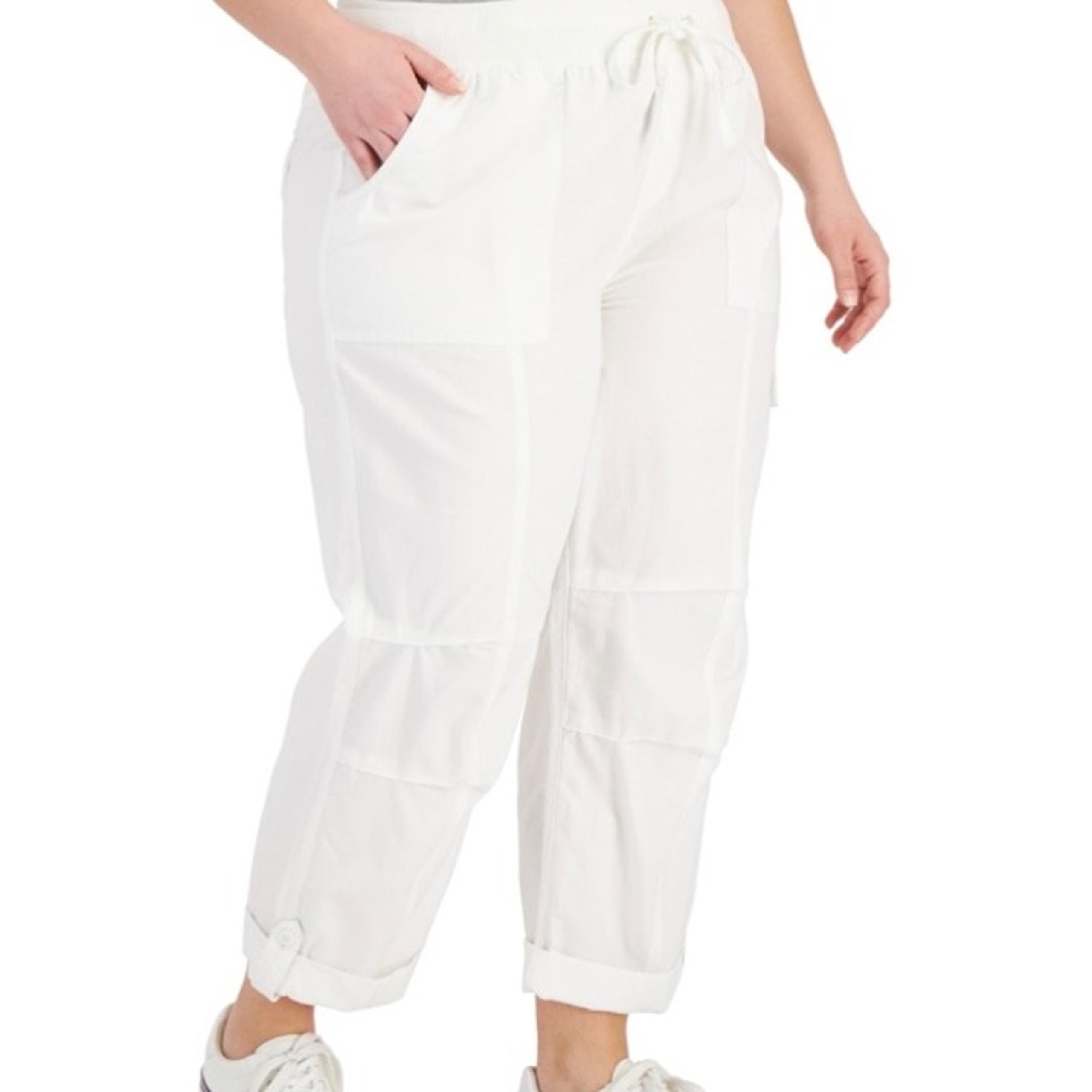 TOMMY HILFIGER Women's Adjustable Drawstring Cargo Pants White Size 0X NWT