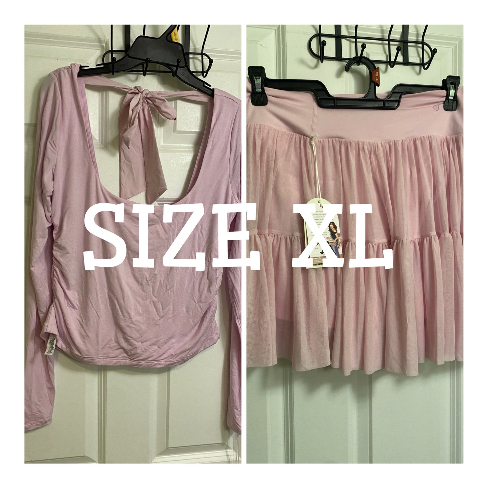 Blogilates Women's Love Story Long Sleeve Top light pink size & SKORT XL
