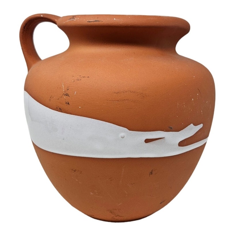 Scheurich Keramik 606-24 West Germany Terracota Handle Vase Modern White Stripe