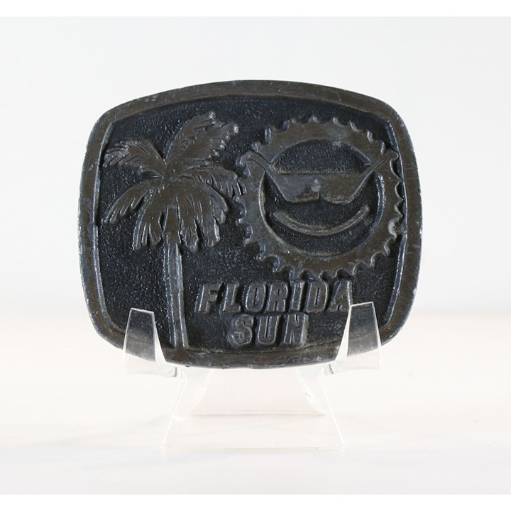 Florida Sun Belt Buckle Solid Pewter Buckle Vintage Buckle 1980s Palm Tree
