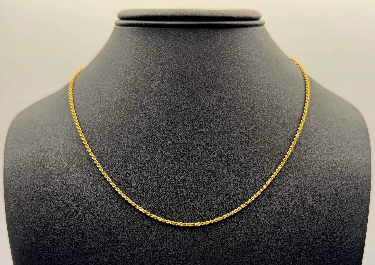 Jewelry 14k solid yellow Gold Rope 18” Chain necklace 3.9 grams 1.3mm