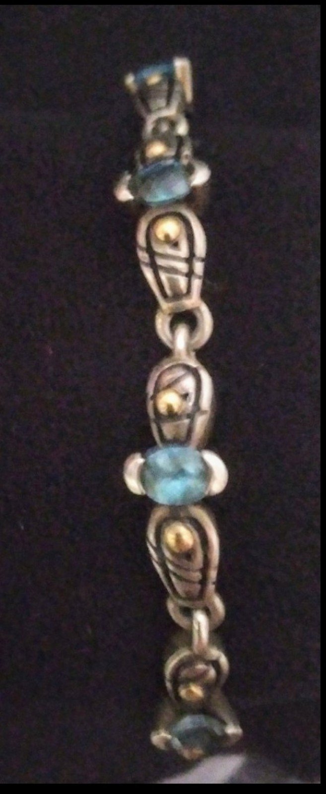 Vintage OA sterling silver blue topaz and 18k deco bracelet