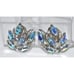 VTG CROWN TRIFARI Silver Tone Blue Aurora Borealis Rhinestone Clip Earrings C