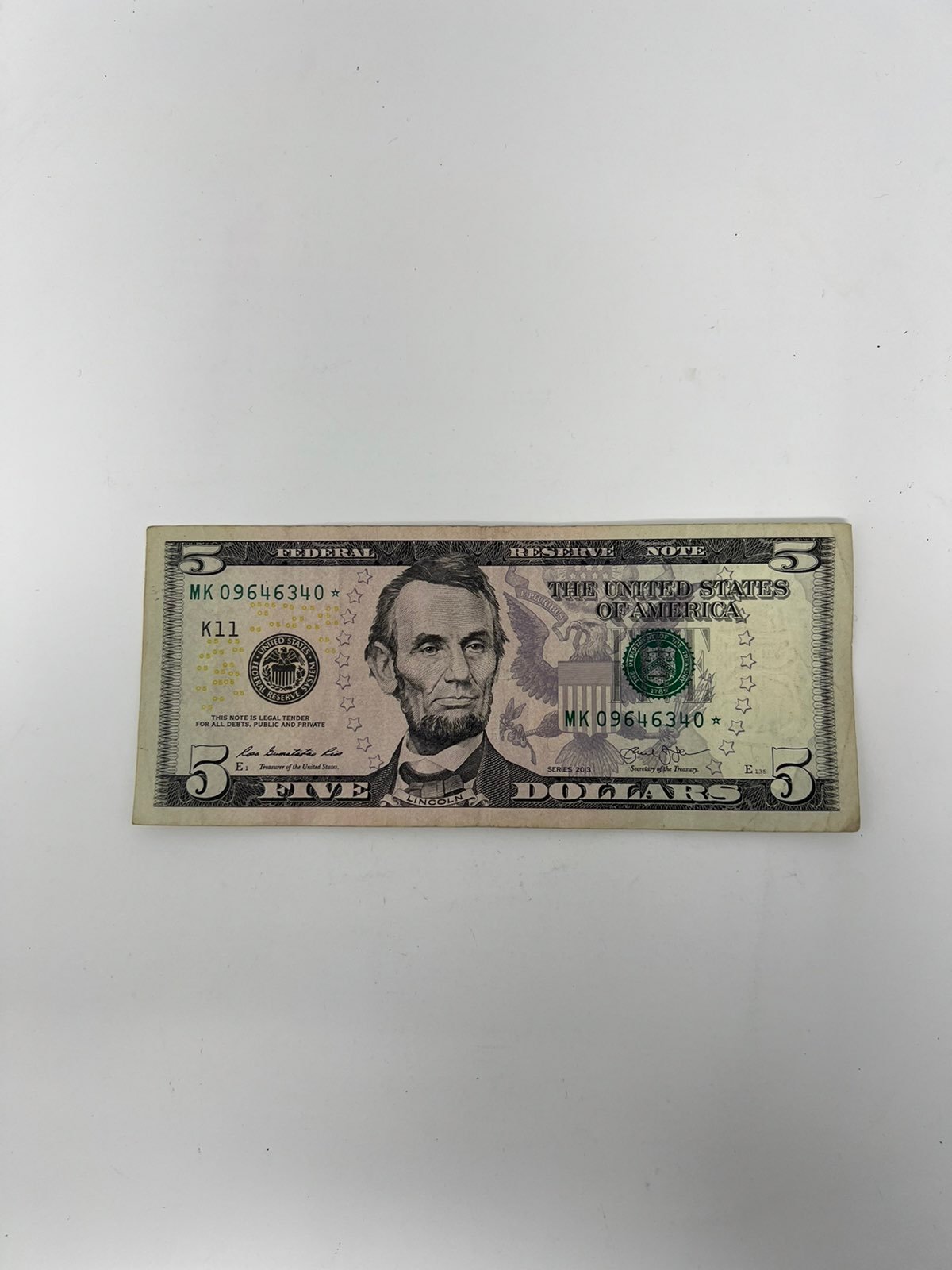 Rare Low Run Size 5 Star Note Serial MK09646340*