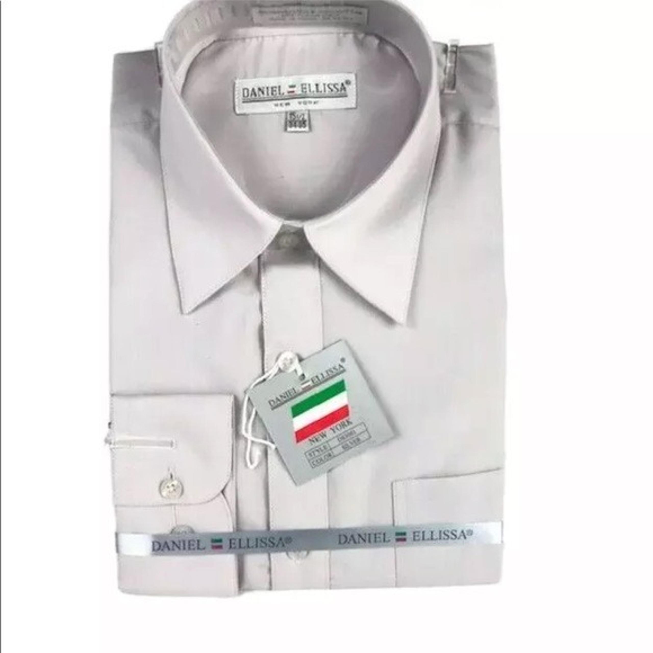 Daniel Ellissa Men's Silver Dress Shirt Convertible Cuffs Pocket Size 20.5 35/36