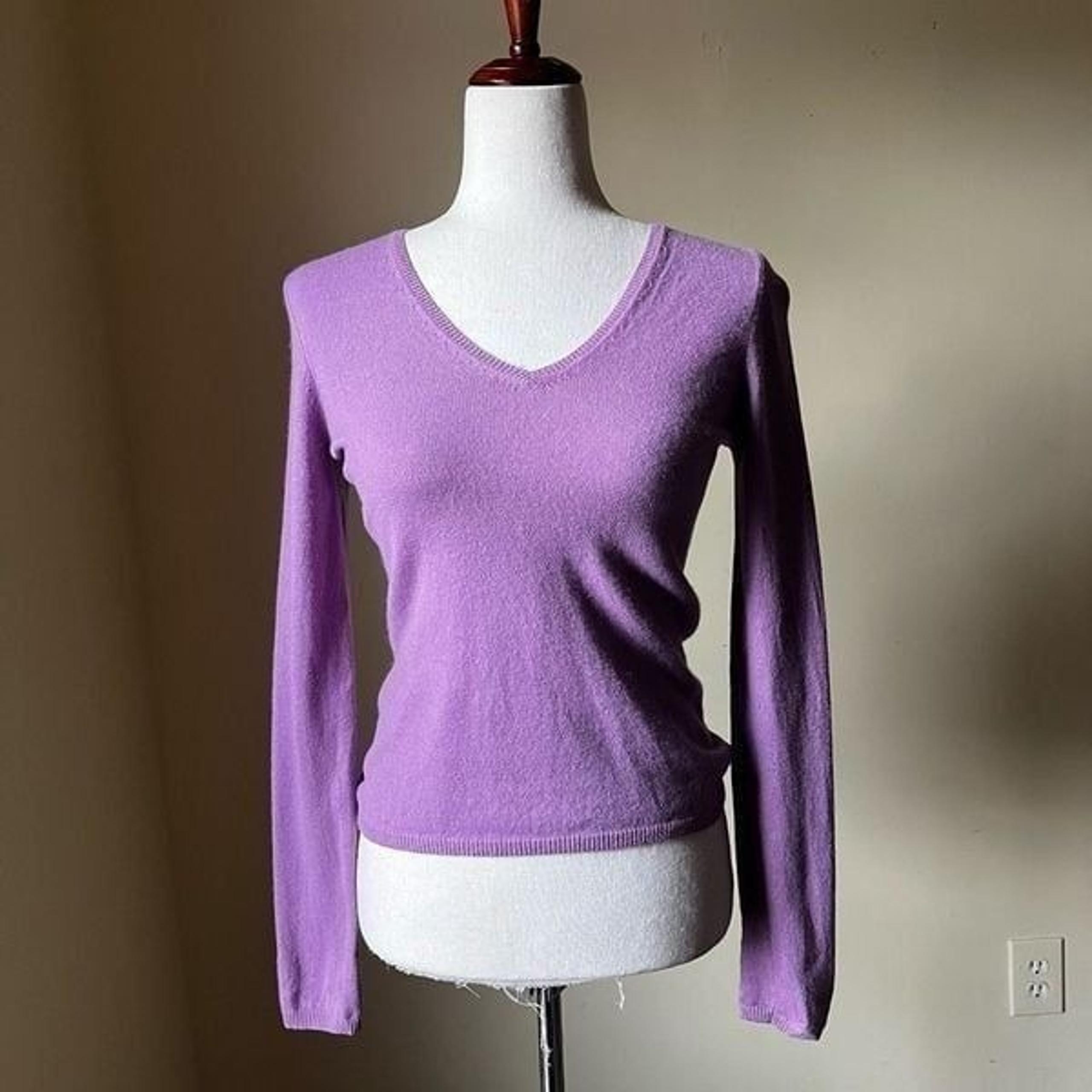 Vintage 90s Y2K Cashmere V-Neck Sweater Top Pastel Purple Pullover Women’s XS