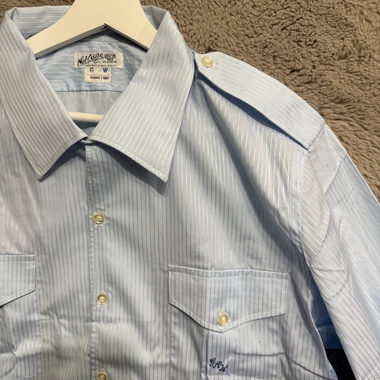 Vtg Nat Wise Light Blue Striped Long Sleeve Shirt Size L Frank Sinatra G W Aug