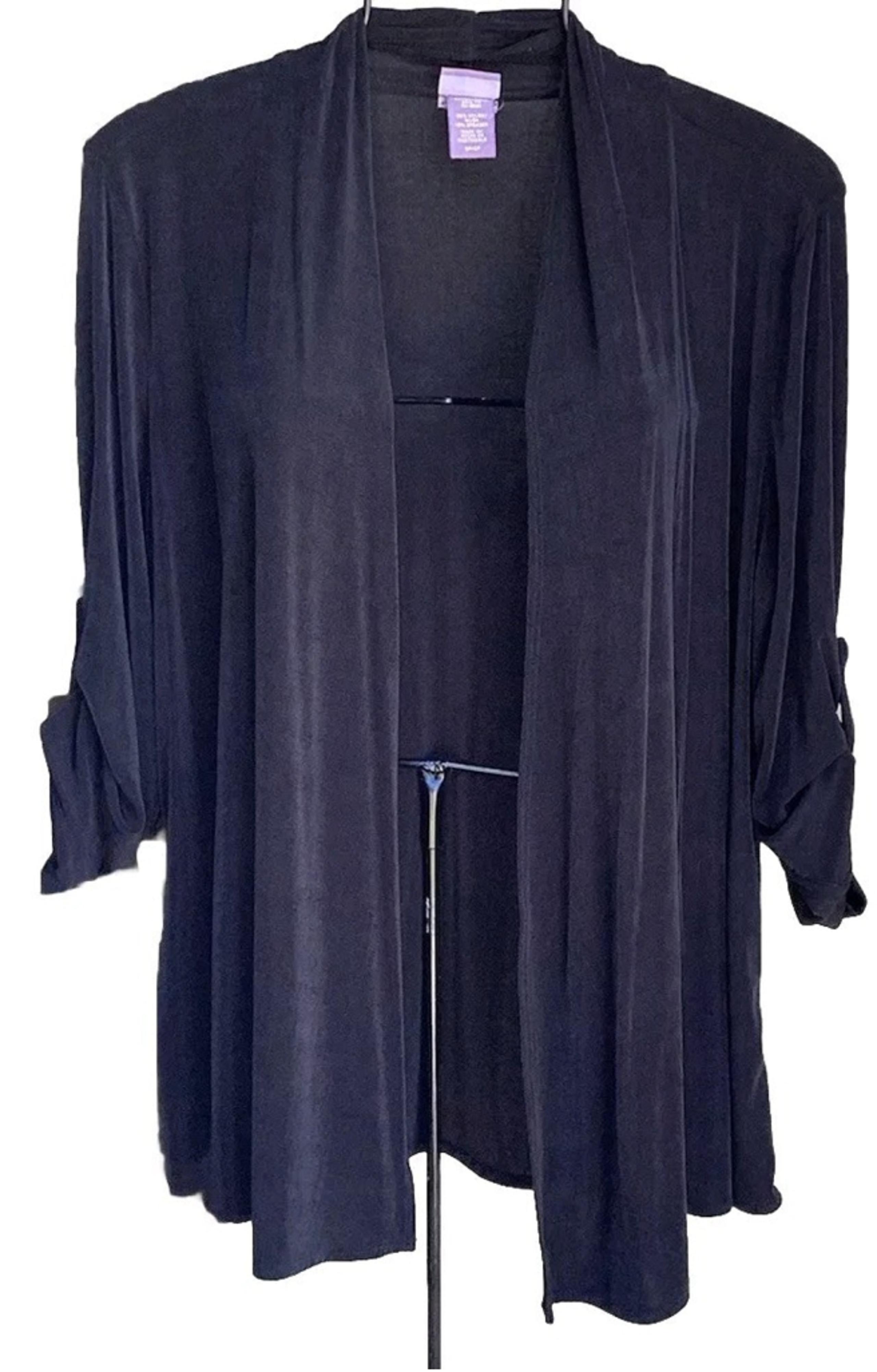 Laura Scott Black Open Front Topper Blouse Woman’s Sz Small Petite Fits As A Med