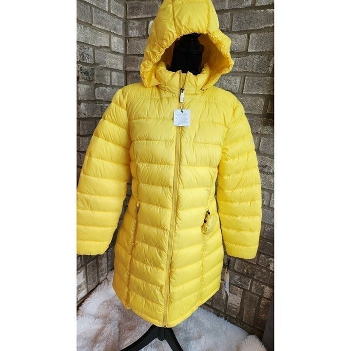 Calvin Klein Packable Puffer Hooded Quilted Yellow Jacket Coat Size Medium NWT!