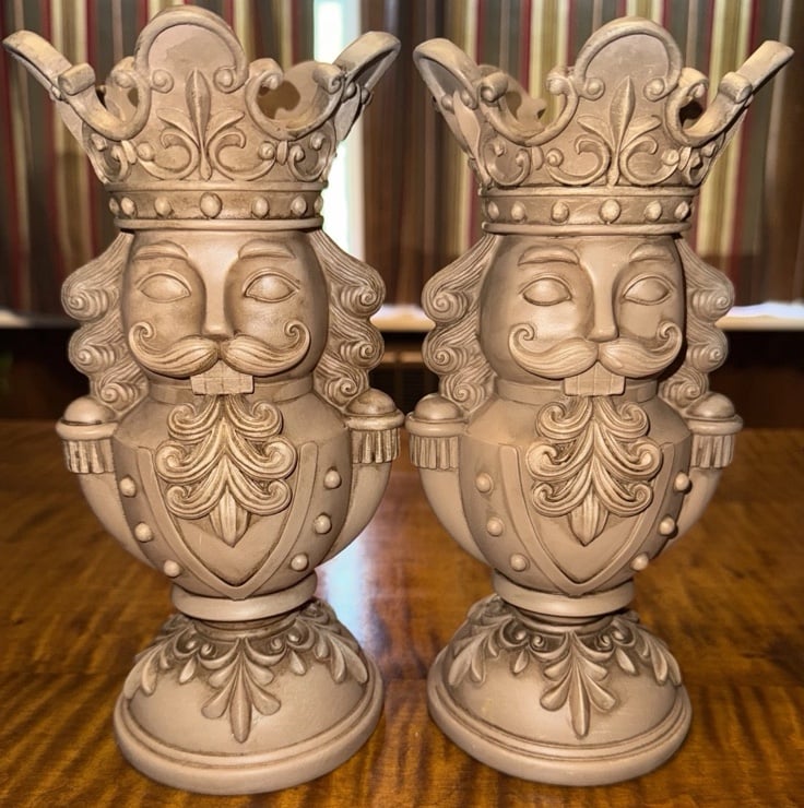 Brown Polyresin Nutcracker Christmas decor Candle Holders 9" Holiday Time