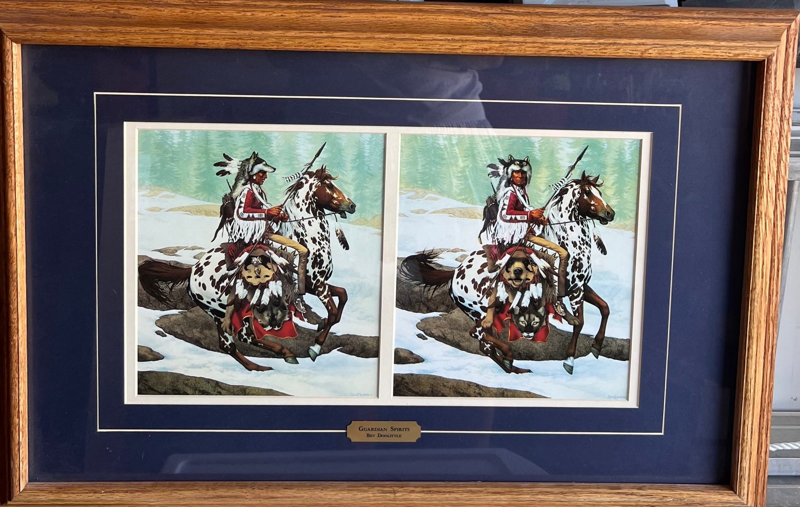 Bev Doolittle Guardian Spirits 1987 Lithograph Matted Wood Frame 18” X 27”