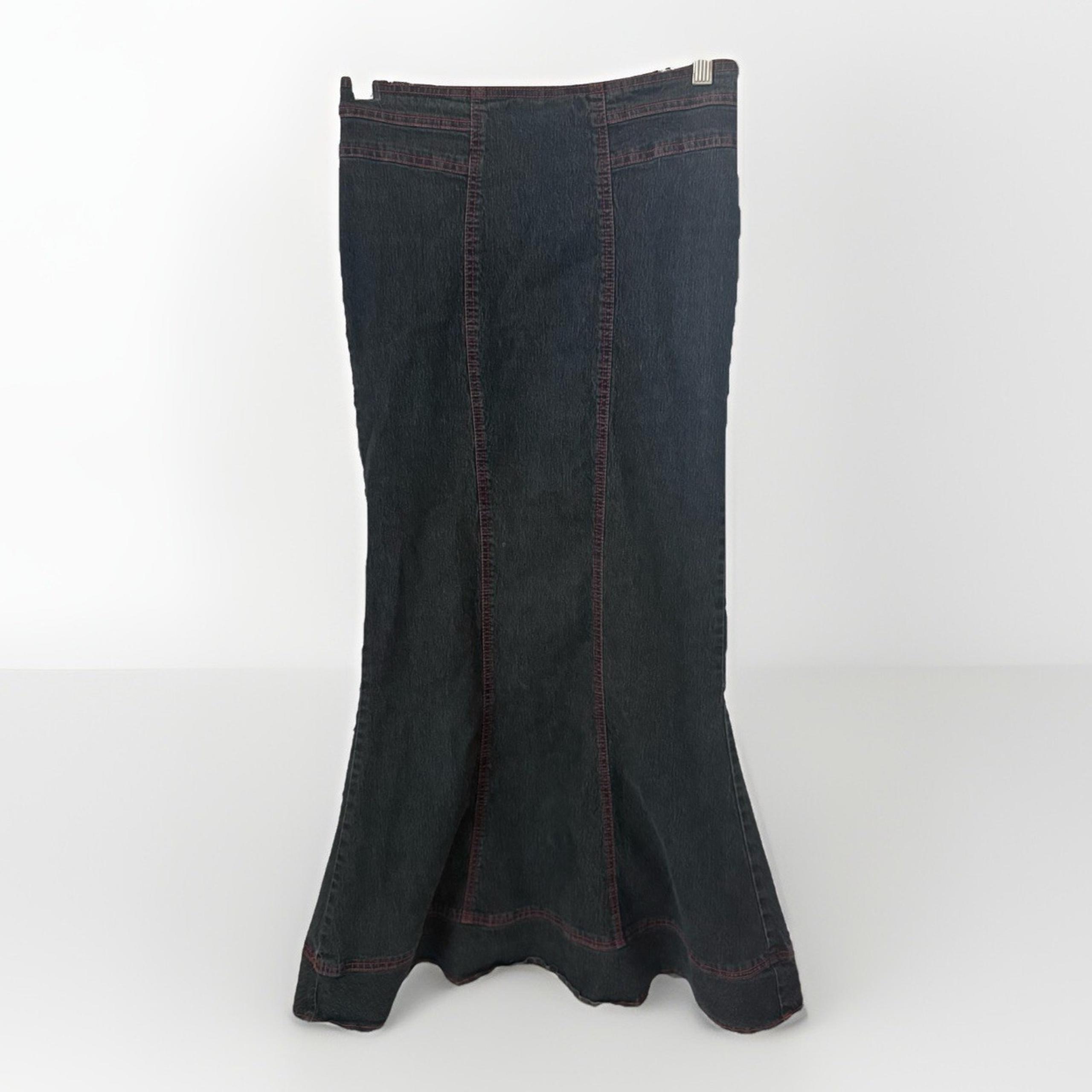 Vintage Y2K Bisou Bisou Denim Low Rise Mermaid Steam Punk Western Maxi Skirt 4