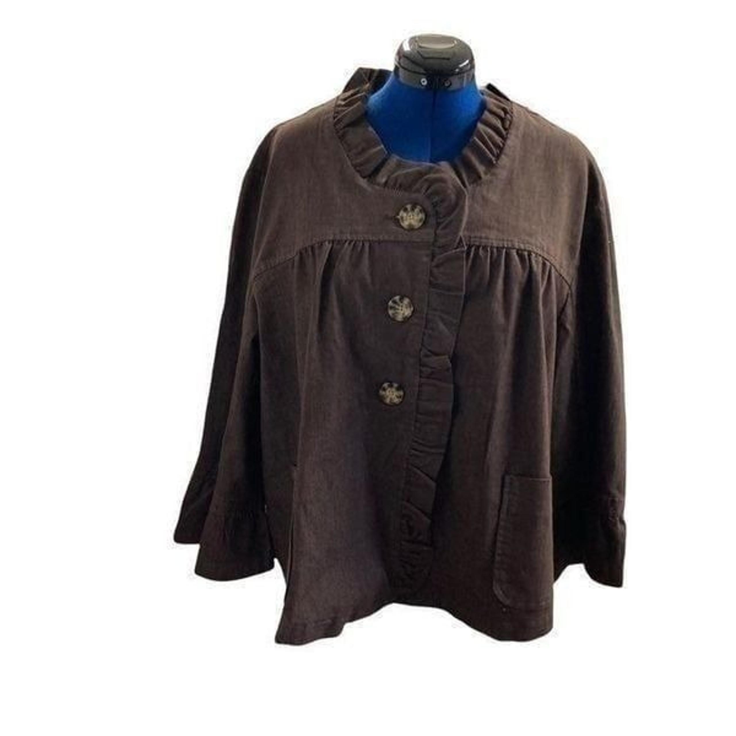 CATO, Women’s Brown Jacket/Blazer,Size 26-28W, Denim like material, bell sleeves