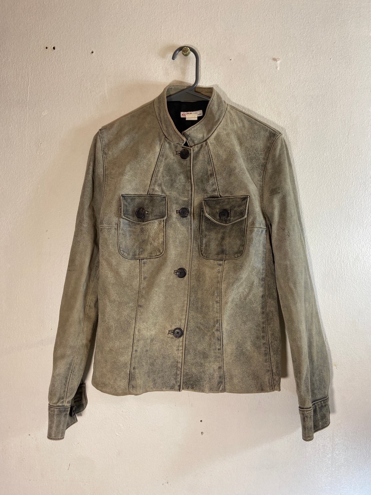 Michael Kors Bergdorf Goodman Distressed Gray Leather Jacket Size small