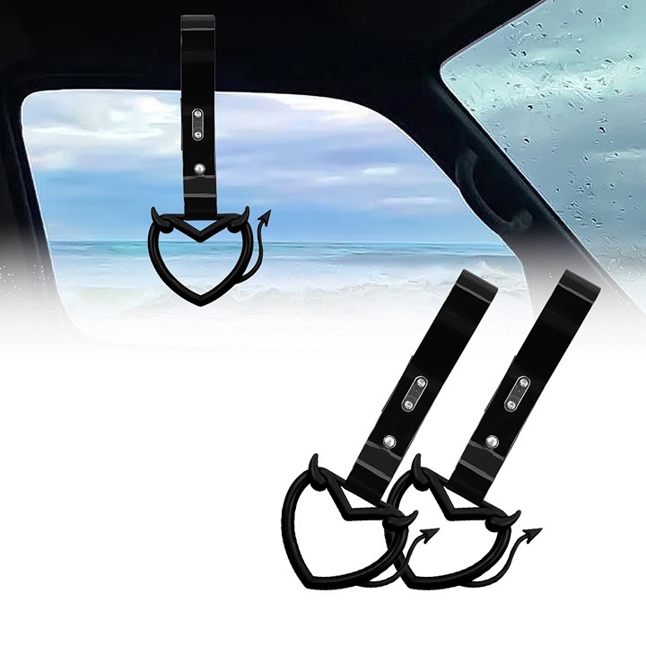 NEW 2PCS DEVIL LOVE HEART BLACK JDM TSURIKAWA RING Black Handle Strap Drift