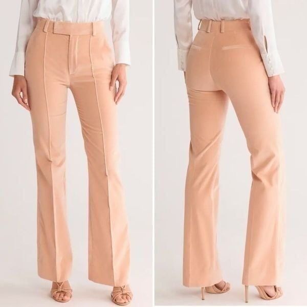 Frame The Slim Stacked Velvet Trousers Blush Pink Size 2