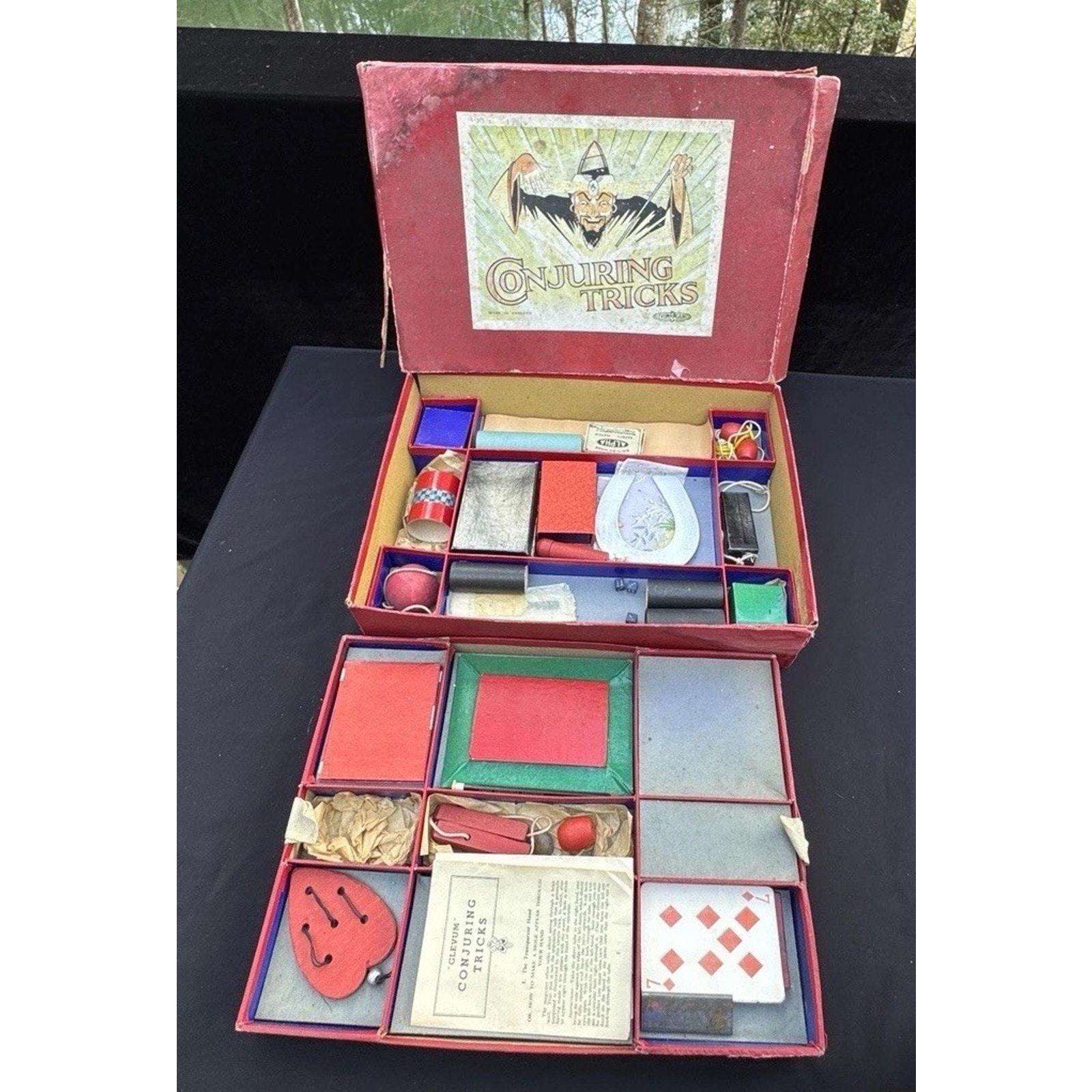 Antique 1920’s Glevum Games England Conjuring Tricks Magic 2 Tier Set!
