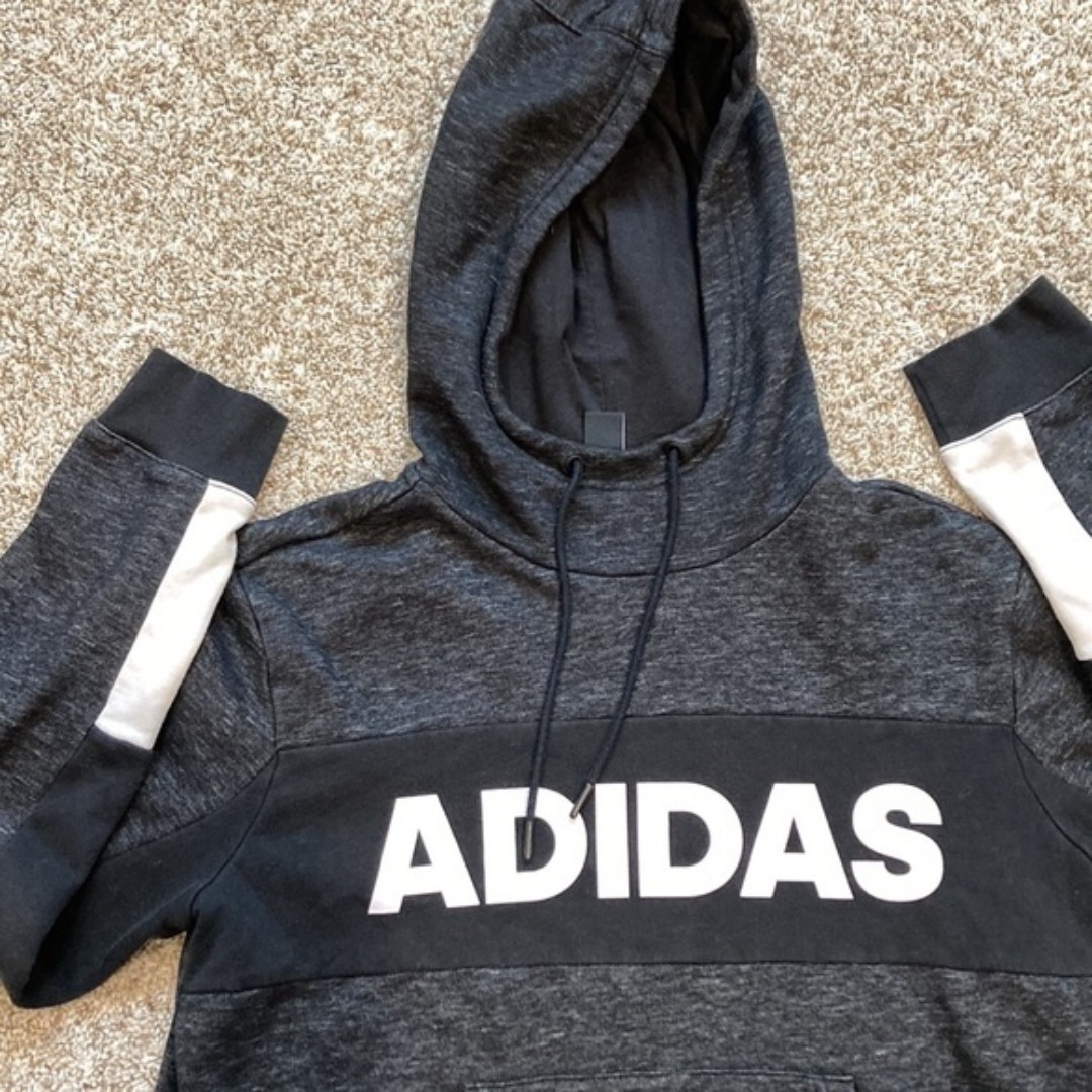 Adidas Logo Grey/white/Black Hooded Sweatshirt (L)