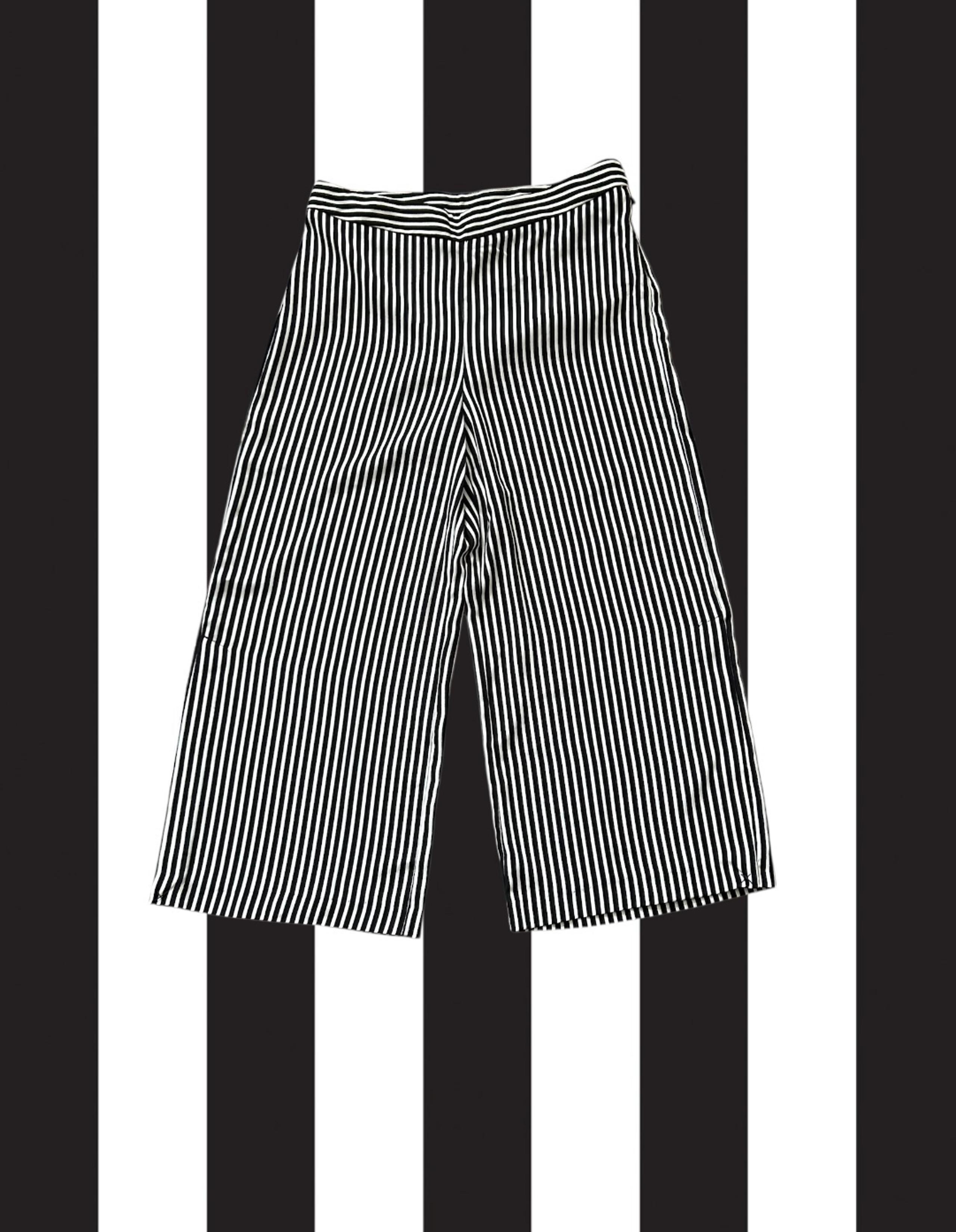 Wide Leg Side Split Cropped Black & White Striped Pants Cynthia Rowley