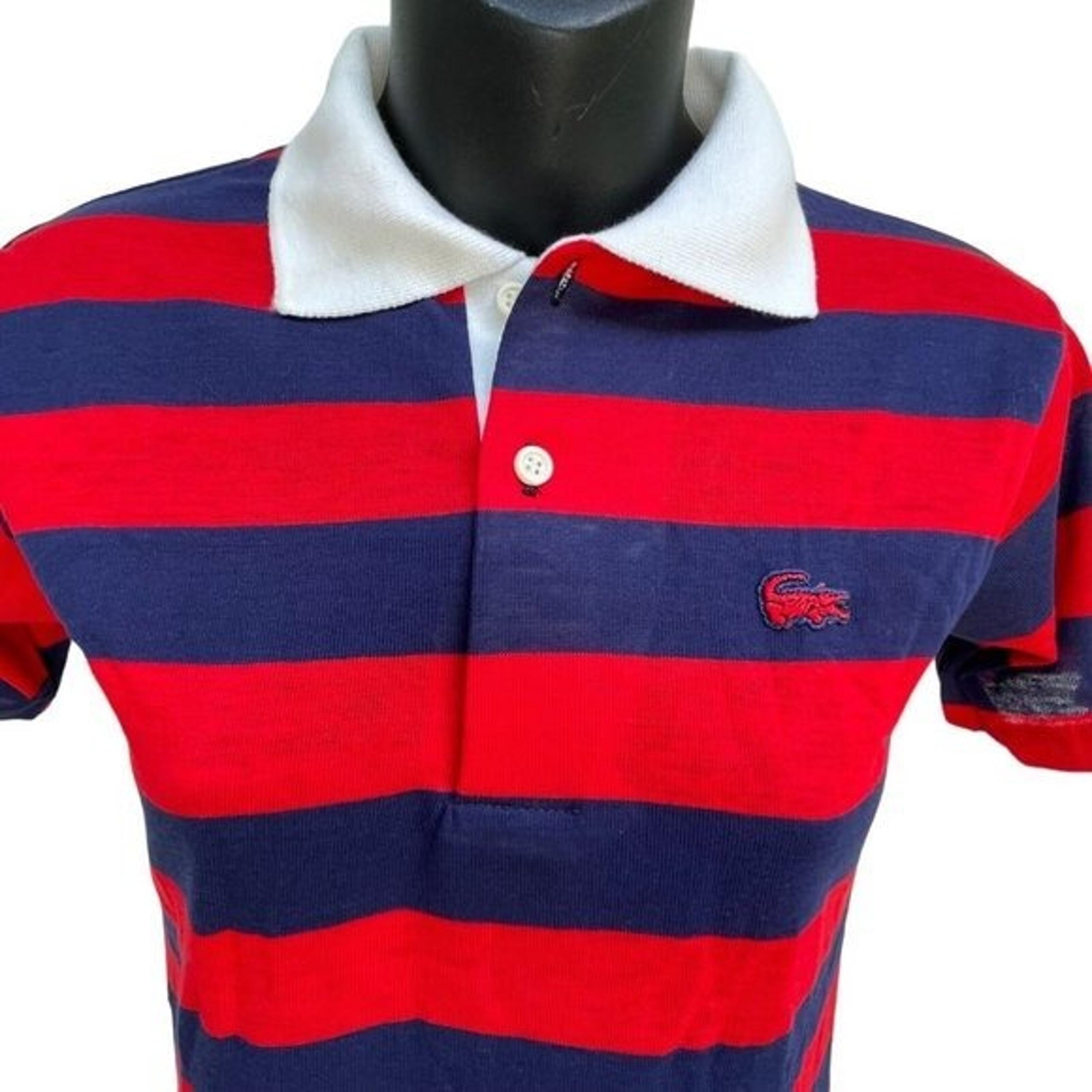 VTG 80s Izod Lacoste Striped Red Navy Short Sleeve Polo Youth 14 Unisex Preppy