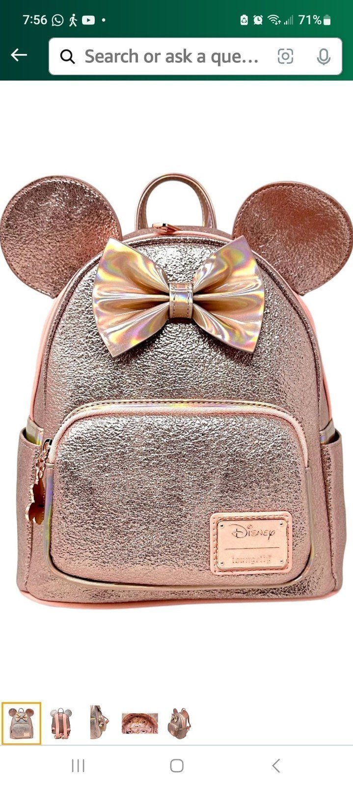Loungefly Disney Minnie Mouse Pink Rose Metallic Womens mini backpack