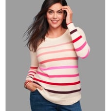 TALBOTS 100% Cashmere Crewneck Pullover - Pink Stripes Size XLarge
