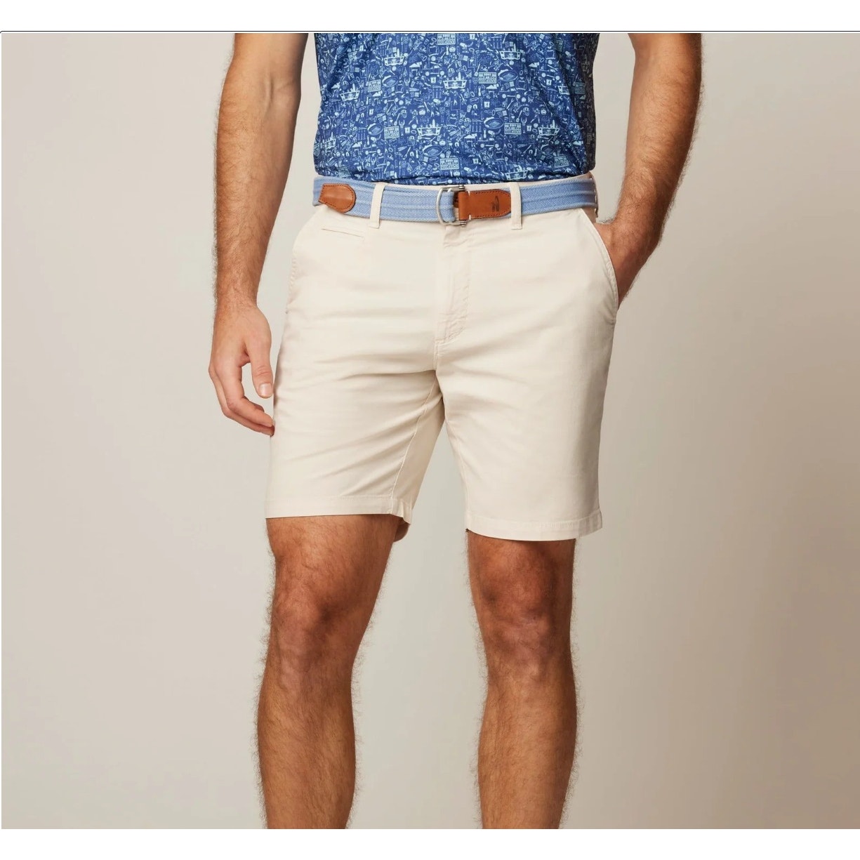 Johnnie-O Cotton Stretch Shorts in Stone – Size 38, 7” Inseam