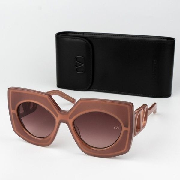 Valentino Women Sunglasses Titanium Pink Gold Rose Oversized Square V - SOUL