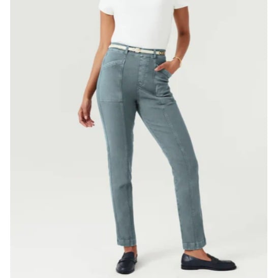 Spanx Stretch Twill Straight Leg Hazy Blue Grey Pants Sz L Tall