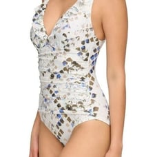 NEW DKNY Women's 16 Ruffle Plunge Tummy Control One-Piece Swimsuit NWT 98