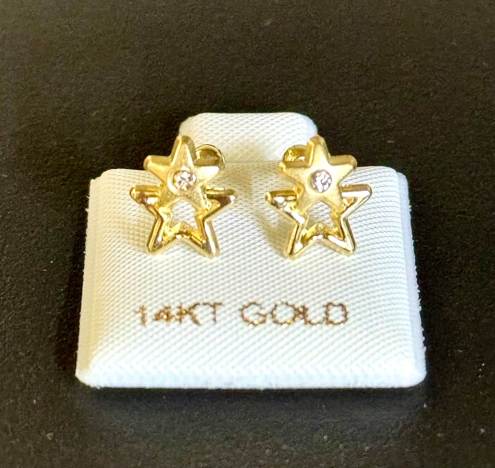Solid Gold 14 Karat Yellow Double Star Cz Earring