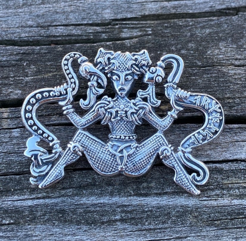 Viking Snake Witch Pendant .925 Sterling Silver Rune Snake Charmer