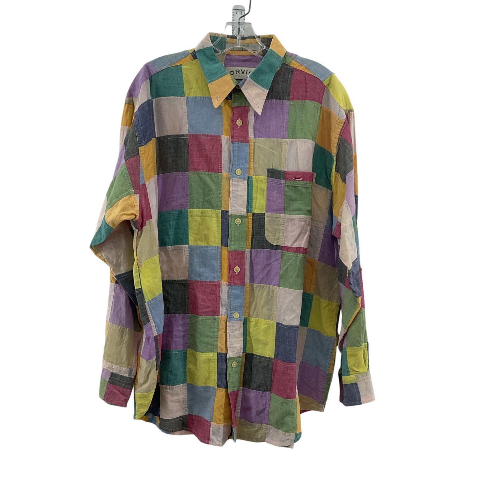 Orvis Men's Cotton Indian Madras Plaid Casual Shirt Multicolor Size L Preowned