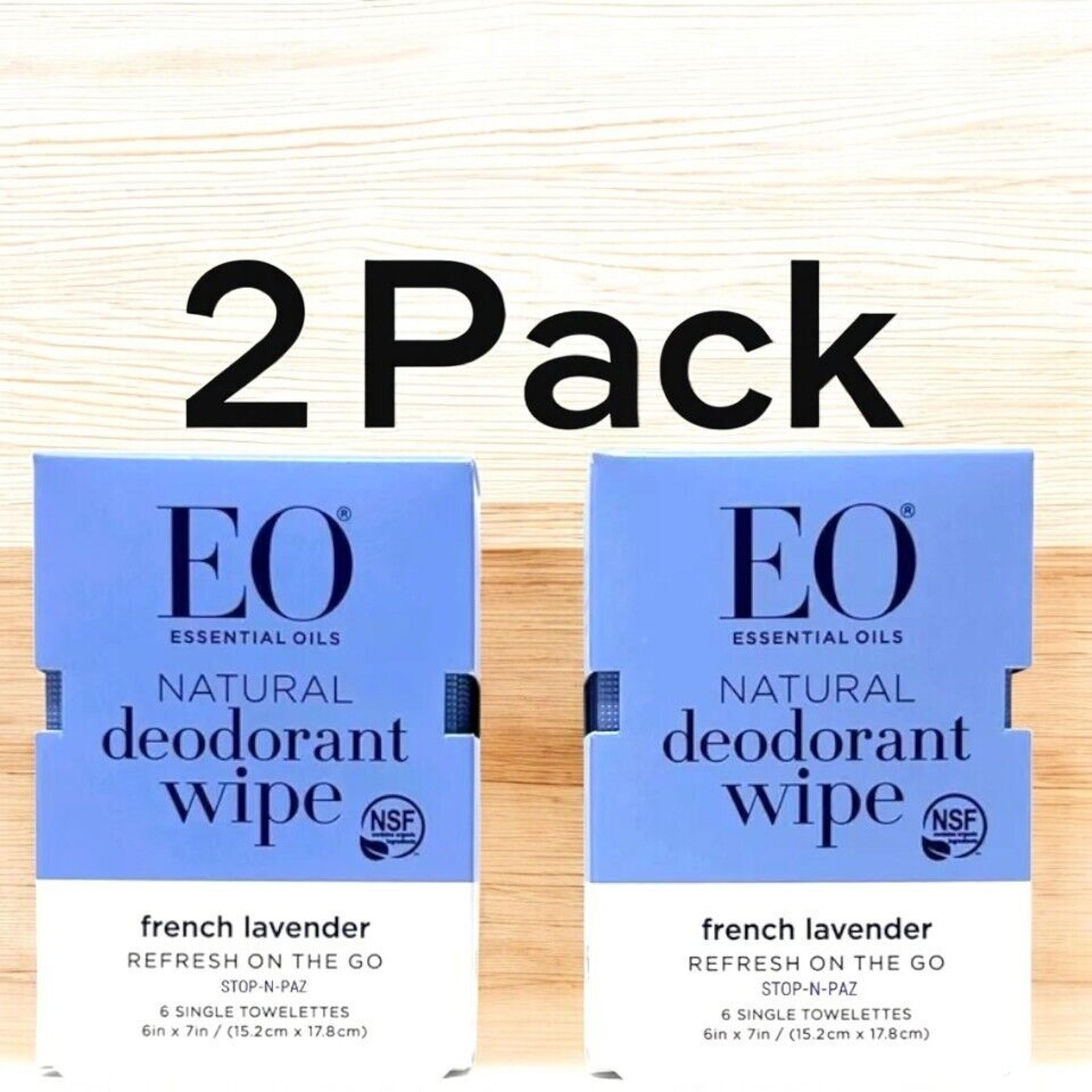Deodorant Wipes EO Natural French Lavender Scent 2 Pack Travel Fresh