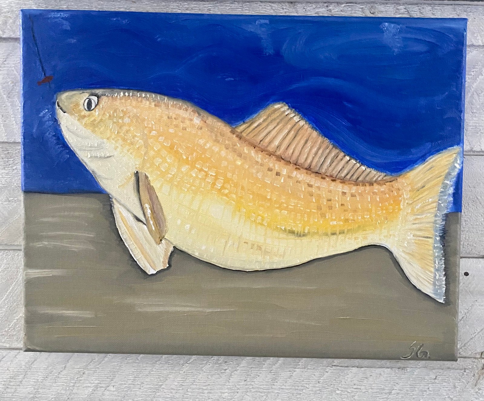Red fish illustration oil painting by Sofia 11x14 canvas