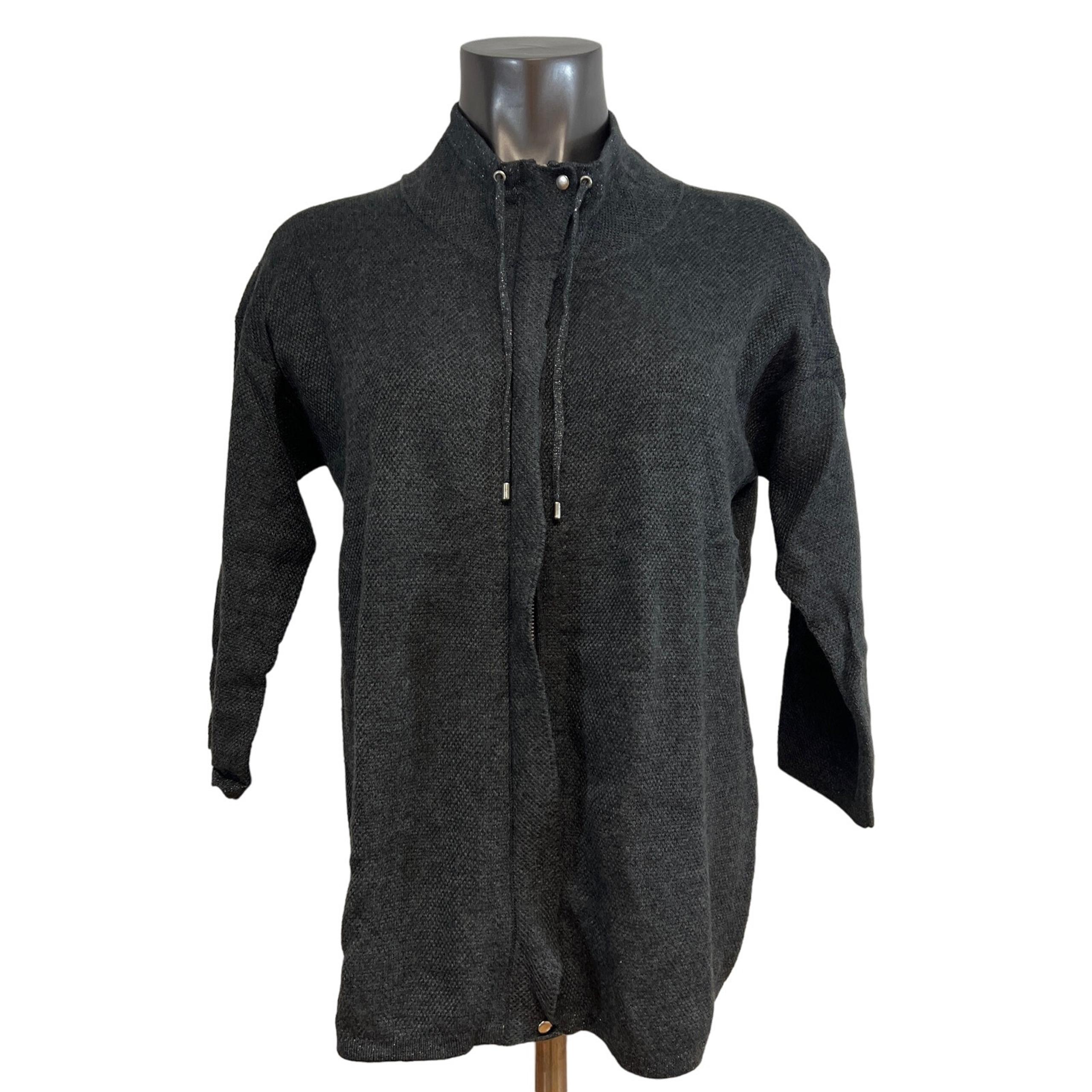 Chicos Womens Cardigan Sweater Jacket Full Zip Gray Metallic Sporty 3/4 Sleeve 1